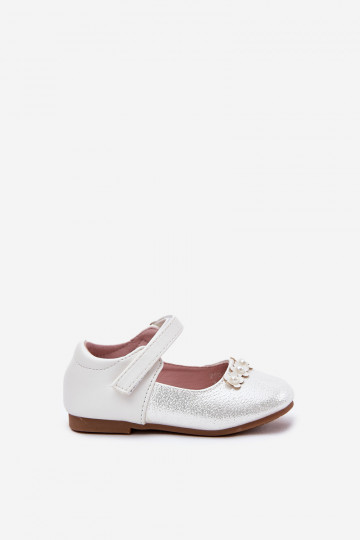Children's Ballet Flats With Velcro And Flowers White Nikione 2
