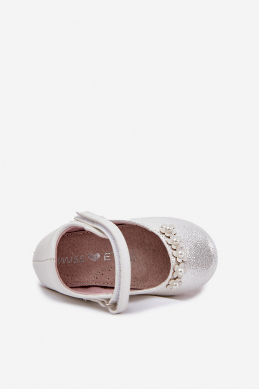 Children's Ballet Flats With Velcro And Flowers White Nikione