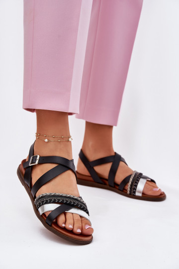Womens Flat Sandals With Straps Black Sergio Leone SK087H 2