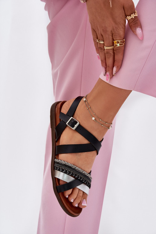 Womens Flat Sandals With Straps Black Sergio Leone SK087H Womens Flat Sandals With Straps Black Sergio Leone SK087H