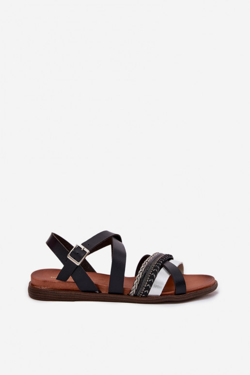 Womens Flat Sandals With Straps Black Sergio Leone SK087H Womens Flat Sandals With Straps Black Sergio Leone SK087H