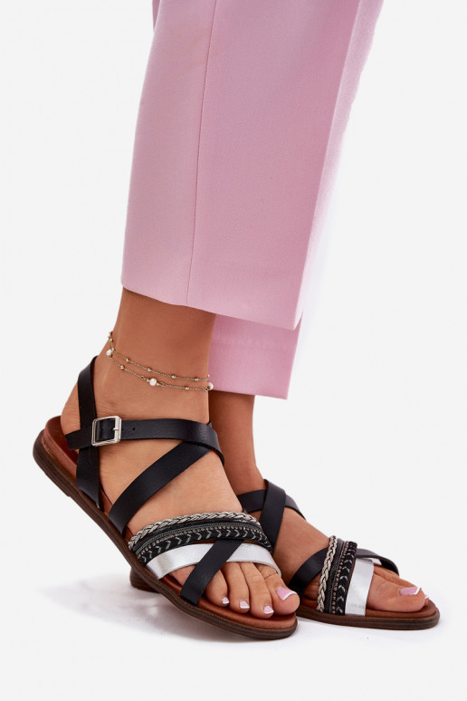 Womens Flat Sandals With Straps Black Sergio Leone SK087H Womens Flat Sandals With Straps Black Sergio Leone SK087H