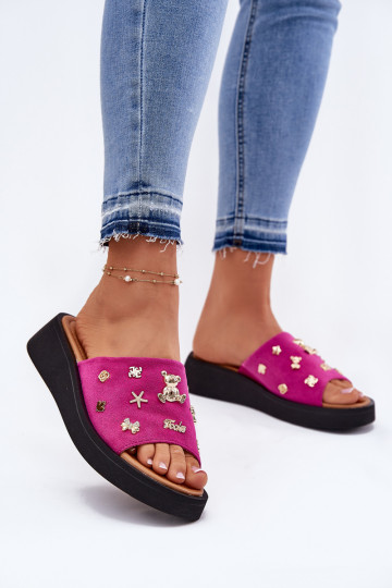 Women's Suede Slippers With Pins Fuchsia Vinceza 66741