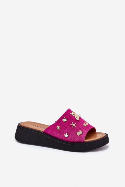 Women's Suede Slippers With Pins Fuchsia Vinceza 66741 Women's Suede Slippers With Pins Fuchsia Vinceza 66741