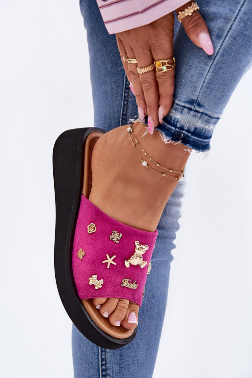 Women's Suede Slippers With Pins Fuchsia Vinceza 66741 Women's Suede Slippers With Pins Fuchsia Vinceza 66741