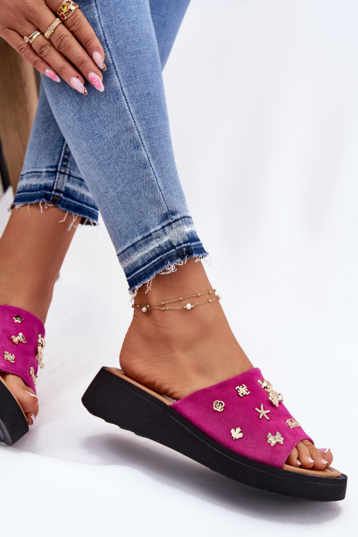 Women's Suede Slippers With Pins Fuchsia Vinceza 66741 Women's Suede Slippers With Pins Fuchsia Vinceza 66741