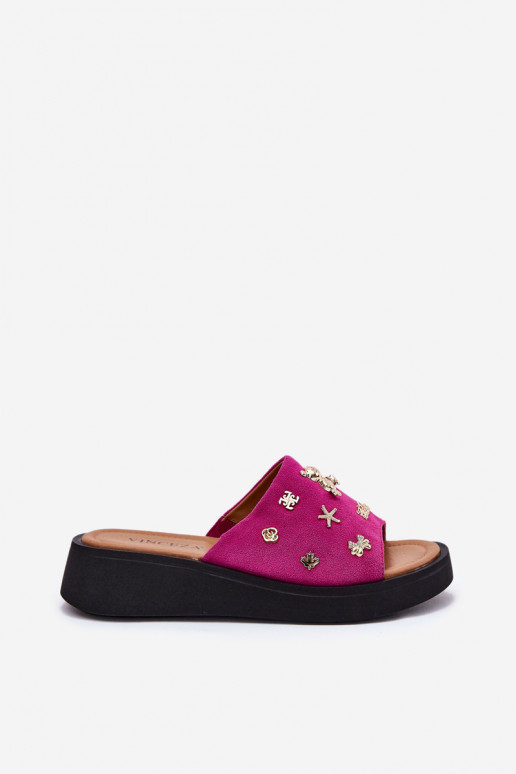 Women's Suede Slippers With Pins Fuchsia Vinceza 66741 Women's Suede Slippers With Pins Fuchsia Vinceza 66741