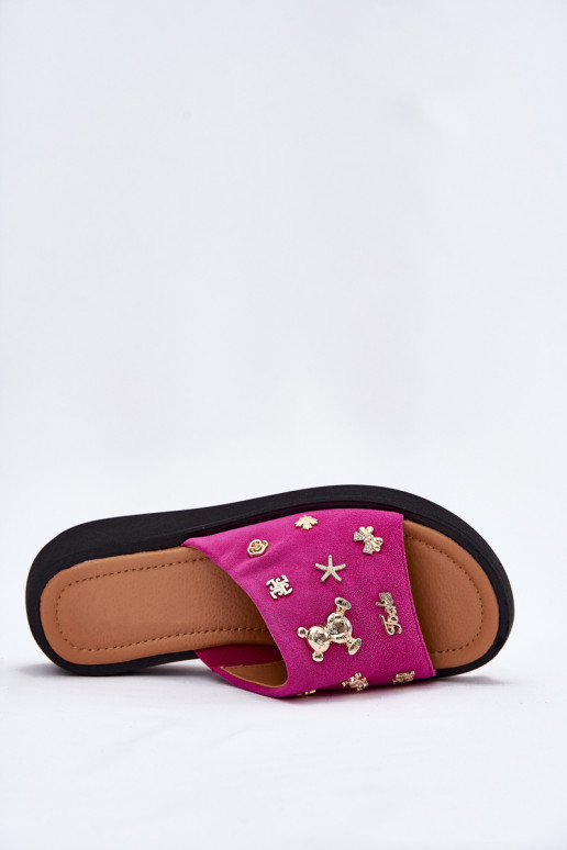 Women's Suede Slippers With Pins Fuchsia Vinceza 66741 Women's Suede Slippers With Pins Fuchsia Vinceza 66741