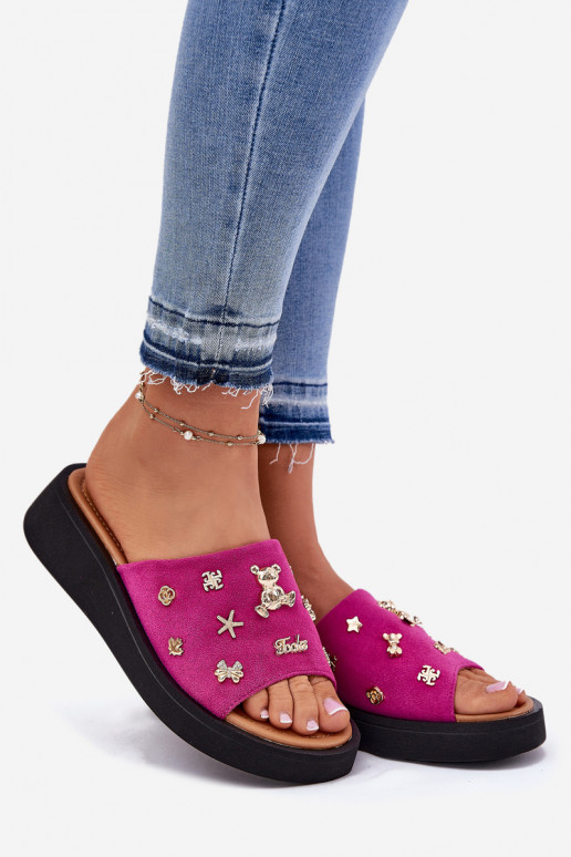 Women's Suede Slippers With Pins Fuchsia Vinceza 66741 Women's Suede Slippers With Pins Fuchsia Vinceza 66741