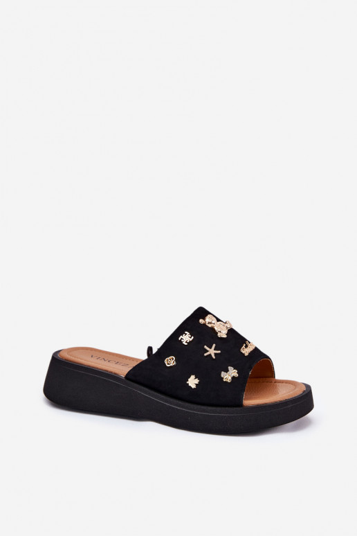 Ladies Suede Slippers With Clips Black Vinceza 66741 Ladies Suede Slippers With Clips Black Vinceza 66741
