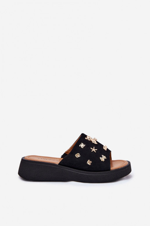Ladies Suede Slippers With Clips Black Vinceza 66741 Ladies Suede Slippers With Clips Black Vinceza 66741