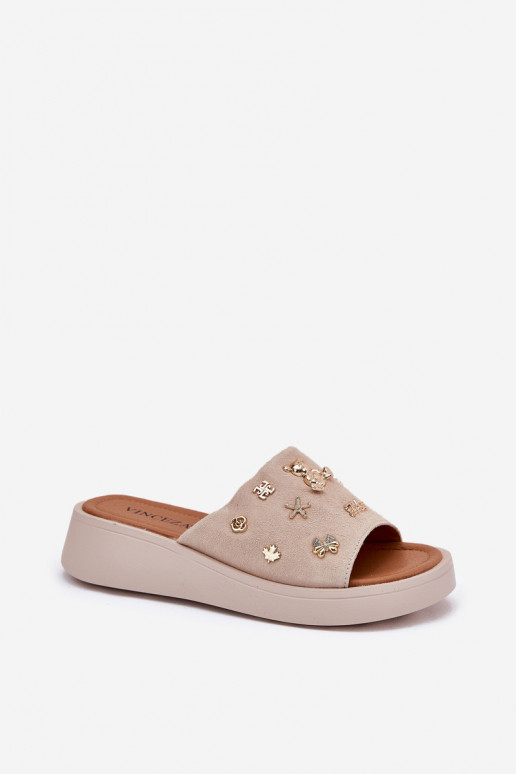 Women's Suede Slippers With Pins Vinceza 66741 Beige Women's Suede Slippers With Pins Vinceza 66741 Beige