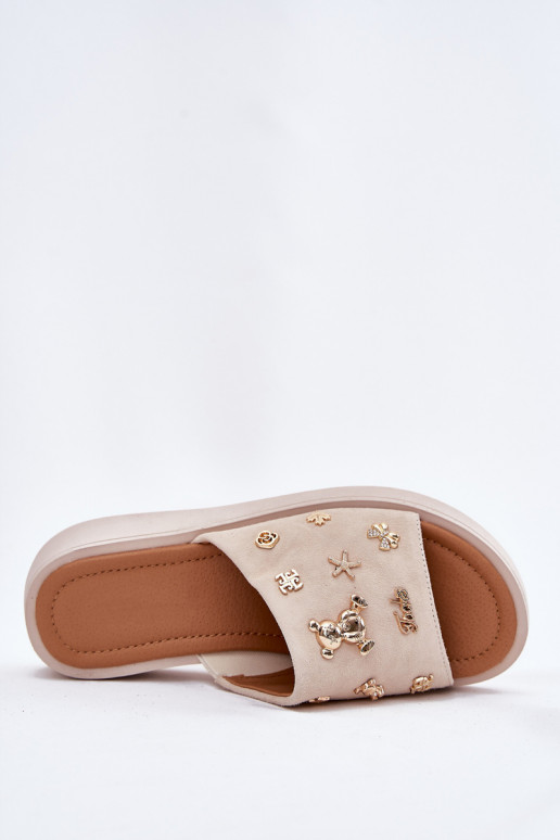 Women's Suede Slippers With Pins Vinceza 66741 Beige Women's Suede Slippers With Pins Vinceza 66741 Beige