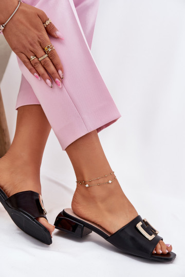 Elegant Ladies Sandals On A Wedge With Golden Detail 62229 Black Vinceza