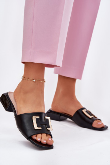 Elegant Ladies Sandals On A Wedge With Golden Detail 62229 Black Vinceza 2