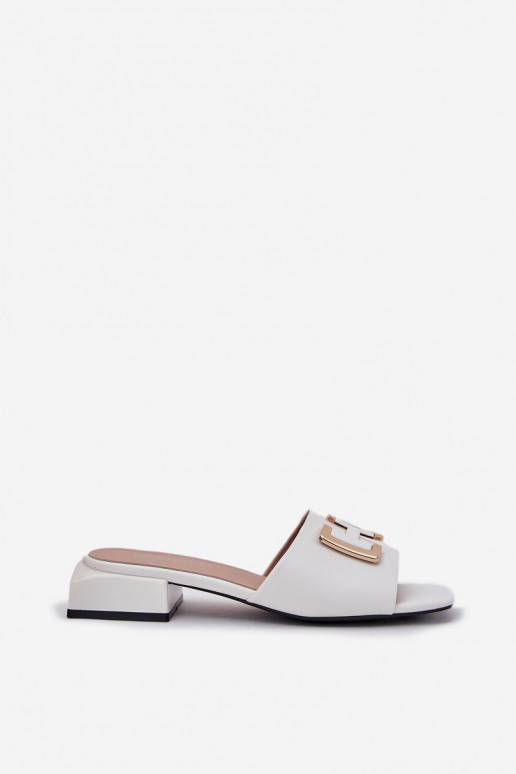 Elegant Women's Mules On A Block Heel With A Gold Detail Vinceza 62229 White Elegant Women's Mules On A Block Heel With A Gold Detail Vinceza 62229 White