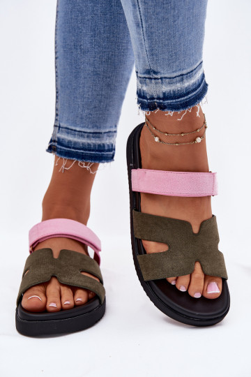 Women's Slippers With Velcro Vinceza 17401 Green-Pink 2