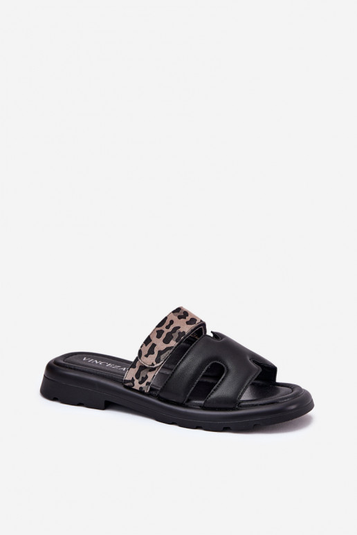 Leather Women's Sandals With Velcro Leopard Vinceza 66769 Black Leather Women's Sandals With Velcro Leopard Vinceza 66769 Black