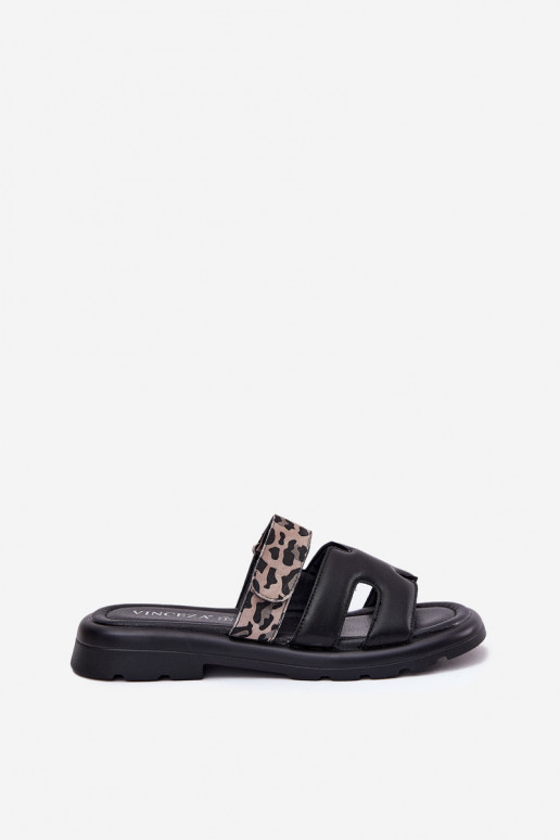 Leather Women's Sandals With Velcro Leopard Vinceza 66769 Black Leather Women's Sandals With Velcro Leopard Vinceza 66769 Black