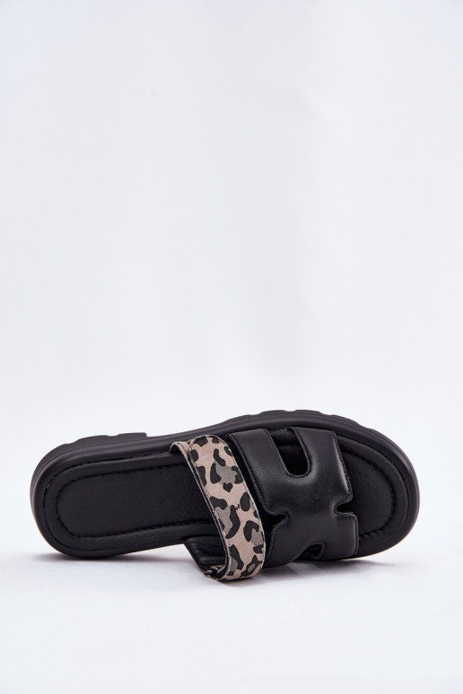 Leather Women's Sandals With Velcro Leopard Vinceza 66769 Black Leather Women's Sandals With Velcro Leopard Vinceza 66769 Black