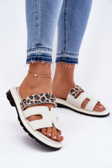 Ladies Leather Sandals With Velcro Leopard Vinceza 66769 Light Beige 2