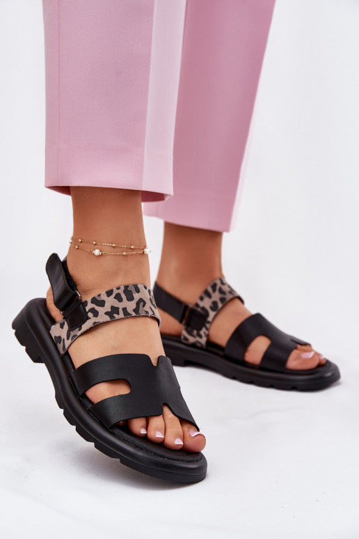 Leather Ladies Sandals On Flat Heel Panther Vinceza 66780 Black Leather Ladies Sandals On Flat Heel Panther Vinceza 66780 Black