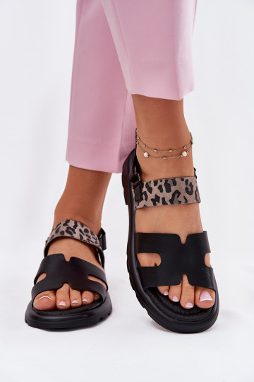 Leather Ladies Sandals On Flat Heel Panther Vinceza 66780 Black 2