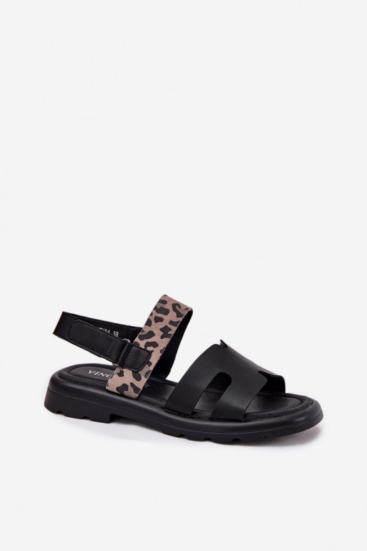 Leather Ladies Sandals On Flat Heel Panther Vinceza 66780 Black Leather Ladies Sandals On Flat Heel Panther Vinceza 66780 Black