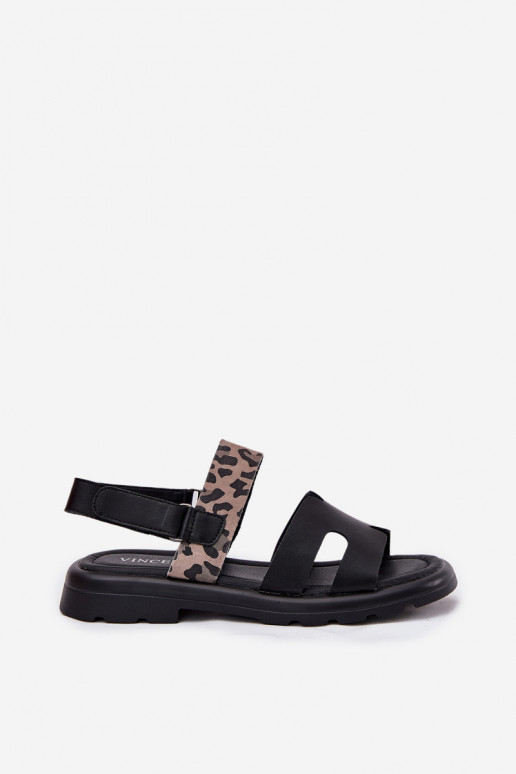 Leather Ladies Sandals On Flat Heel Panther Vinceza 66780 Black Leather Ladies Sandals On Flat Heel Panther Vinceza 66780 Black