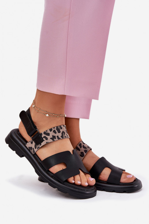 Leather Ladies Sandals On Flat Heel Panther Vinceza 66780 Black Leather Ladies Sandals On Flat Heel Panther Vinceza 66780 Black