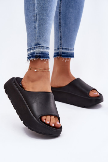 Piankowe Klapki Damskie Na Platformie Czarne Xalvania 2