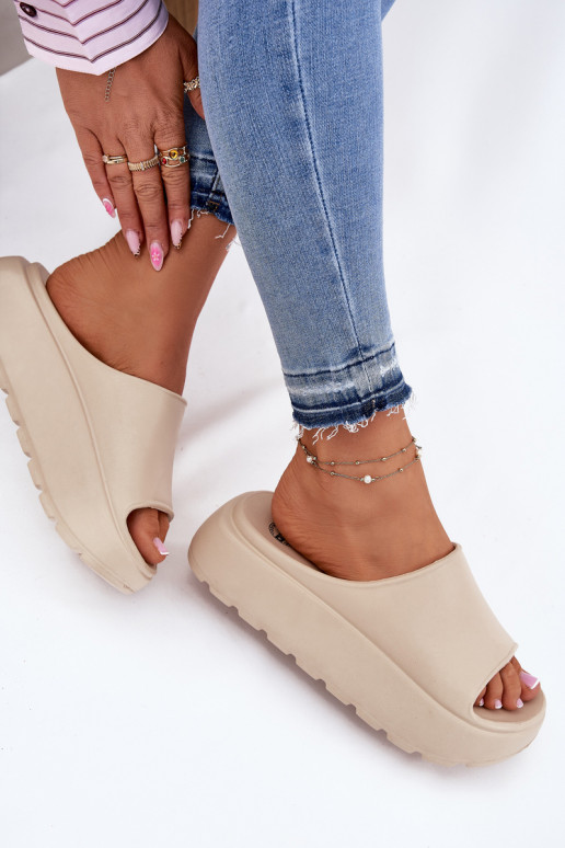 Foam Women's Slippers On Platform Beige Xalvania Foam Women's Slippers On Platform Beige Xalvania