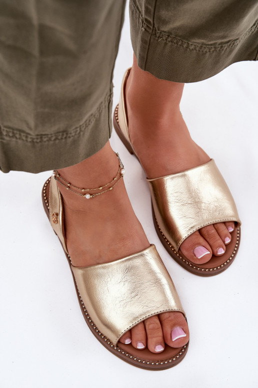 Ladies Sandals On Flat Heel Eco Leather Golden Dereka Ladies Sandals On Flat Heel Eco Leather Golden Dereka