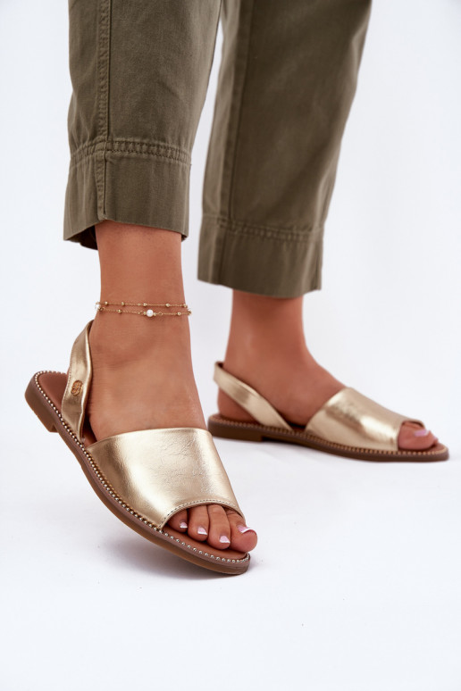 Ladies Sandals On Flat Heel Eco Leather Golden Dereka Ladies Sandals On Flat Heel Eco Leather Golden Dereka