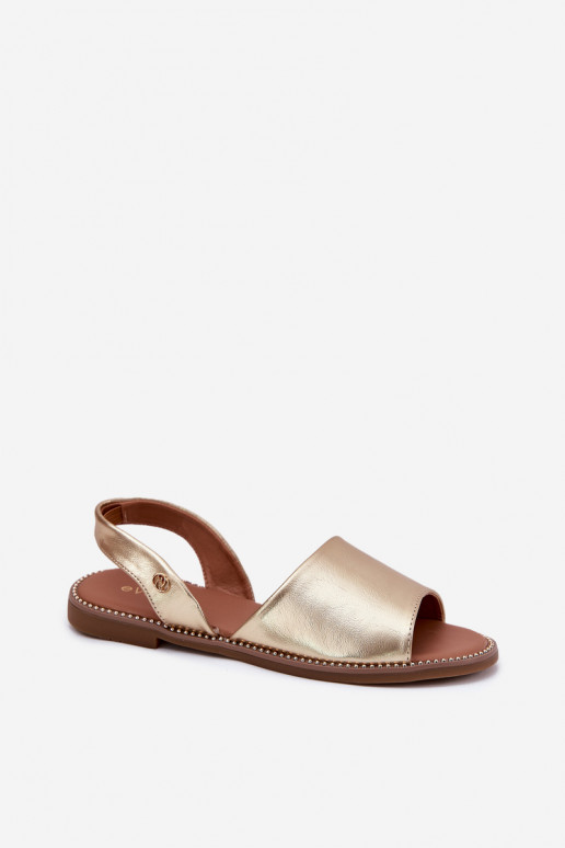Ladies Sandals On Flat Heel Eco Leather Golden Dereka Ladies Sandals On Flat Heel Eco Leather Golden Dereka