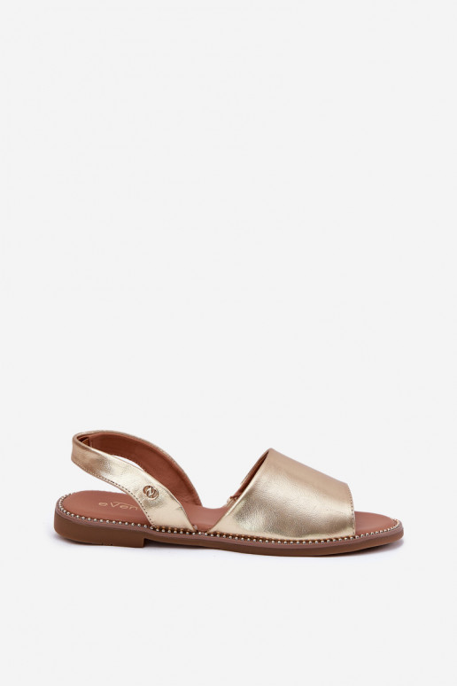 Ladies Sandals On Flat Heel Eco Leather Golden Dereka Ladies Sandals On Flat Heel Eco Leather Golden Dereka