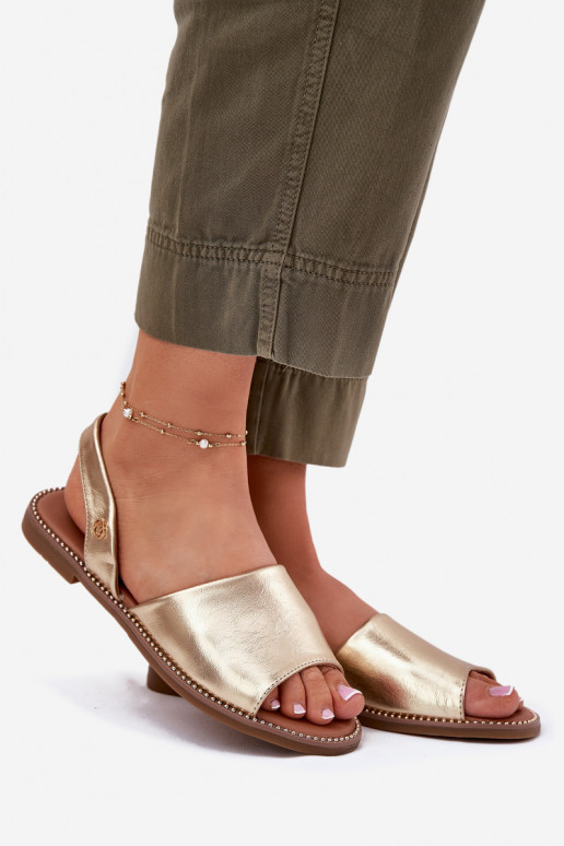 Ladies Sandals On Flat Heel Eco Leather Golden Dereka Ladies Sandals On Flat Heel Eco Leather Golden Dereka