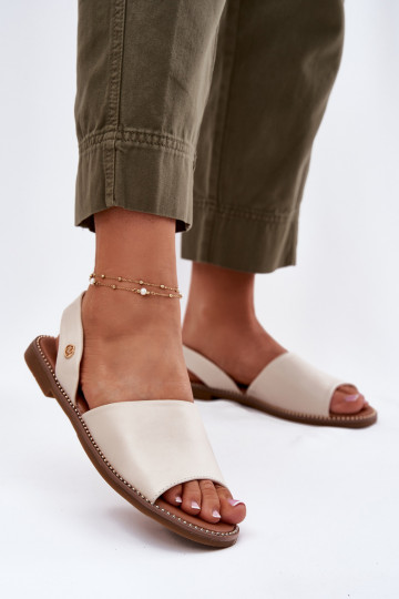 Women's sandals on flat heel eco leather beige Dereka 2