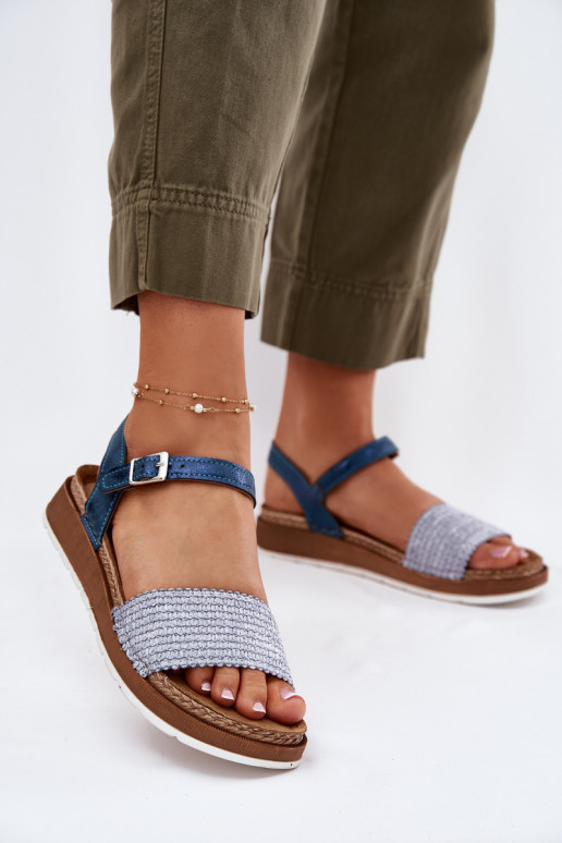Women's Sandals With Braiding On The Strap Blue Inblu GS000050 Women's Sandals With Braiding On The Strap Blue Inblu GS000050