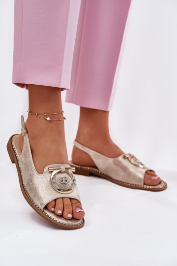 Elegant Sandals With Decoration On Flat Heel S.Barski KV51-003 Gold