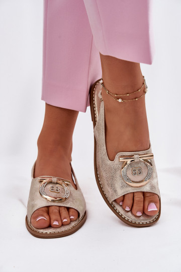Elegant Sandals With Decoration On Flat Heel S.Barski KV51-003 Gold 2