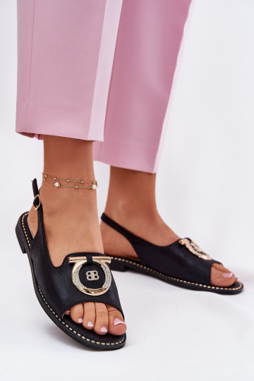 Elegant Sandals With Decoration On Flat Heel S.Barski KV51-003 Black 2