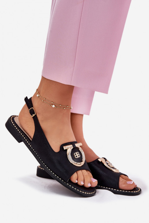 Elegant Sandals With Decoration On Flat Heel S.Barski KV51-003 Black Elegant Sandals With Decoration On Flat Heel S.Barski KV51-003 Black