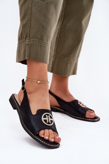 Women's Sandals On Flat Heel With Decoration S.Barski KV51-002 Black 2