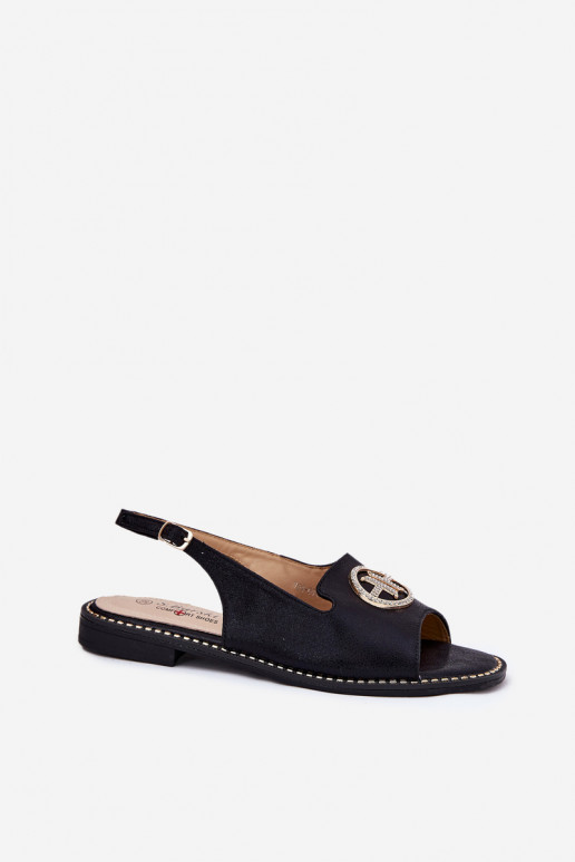 Women's Sandals On Flat Heel With Decoration S.Barski KV51-002 Black