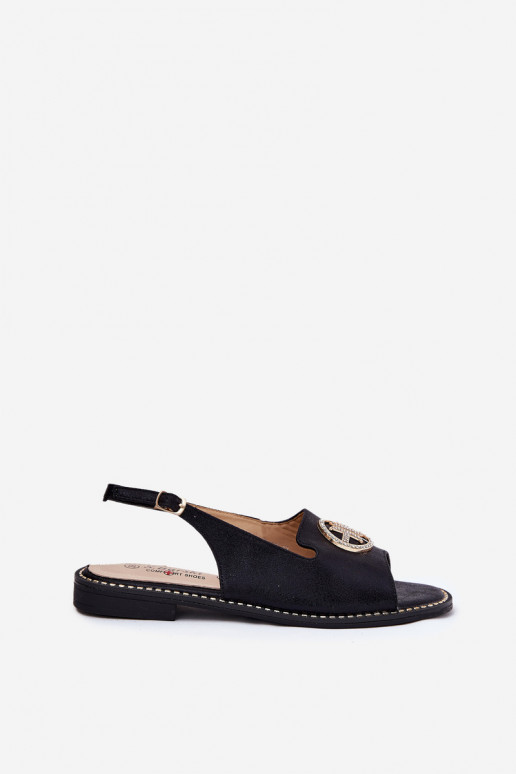 Women's Sandals On Flat Heel With Decoration S.Barski KV51-002 Black