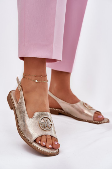 Women's sandals on flat heels with decoration S.Barski KV51-002 golden