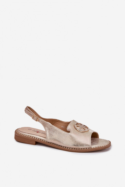 Women's sandals on flat heels with decoration S.Barski KV51-002 golden Women's sandals on flat heels with decoration S.Barski KV51-002 golden