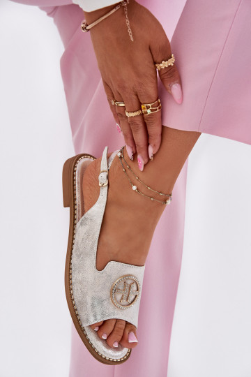 Sandały Damskie Na Płaskim Obcasie Z Ozdobą S.Barski KV51-002 Srebrne