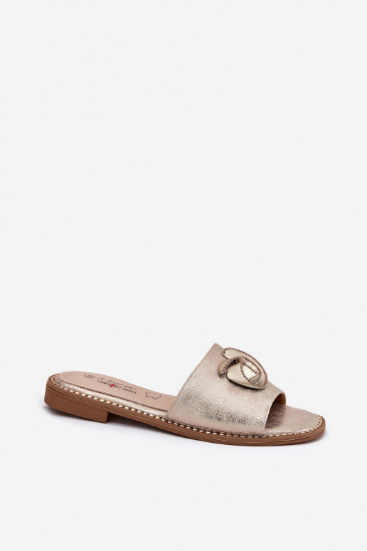 Women's sandals on flat heel with decorative detail KV51-007 gold Women's sandals on flat heel with decorative detail KV51-007 gold